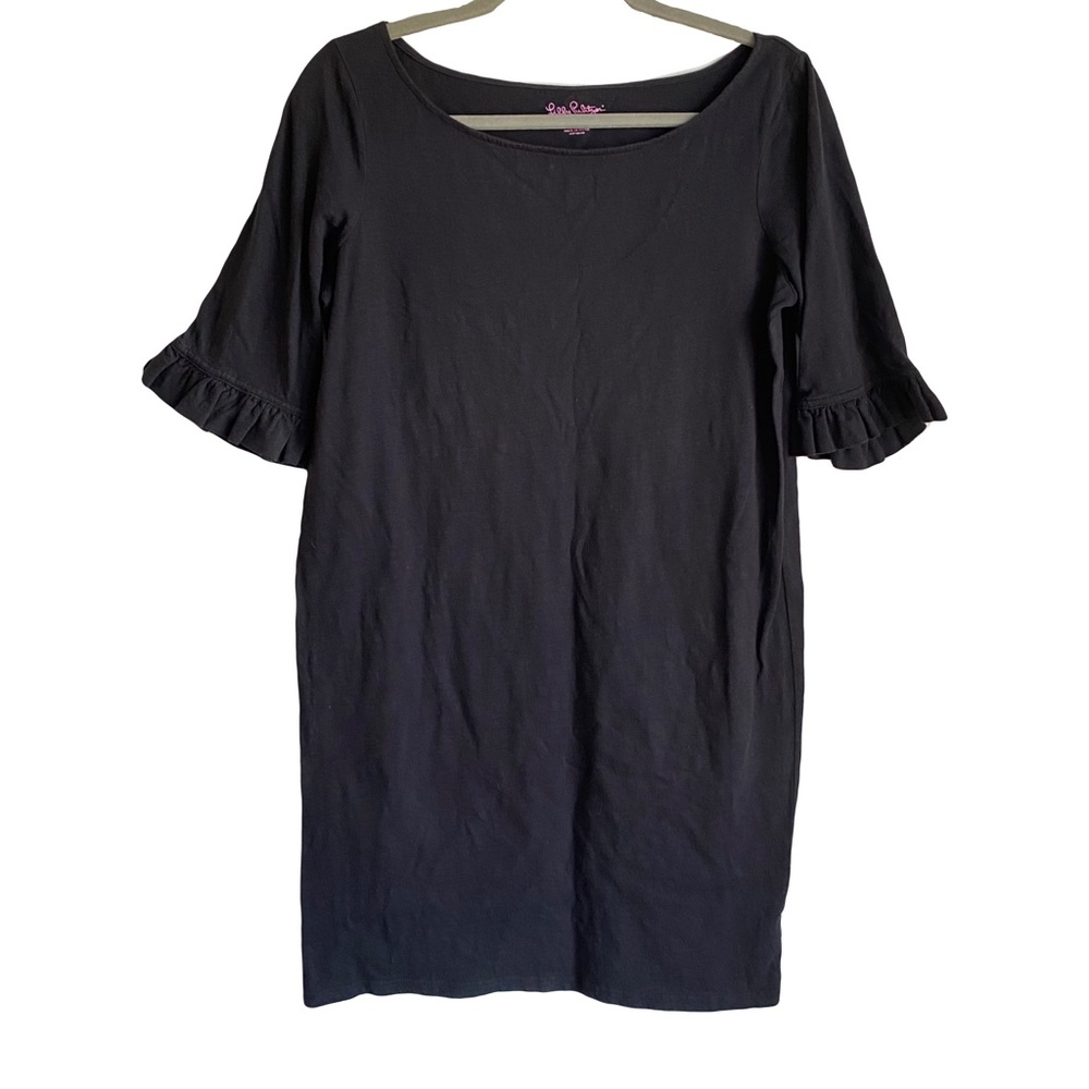 Lilly Pulitzer Black Cotton Ruffle Sleeve Minimalist‎ Office Casual Dress Medium